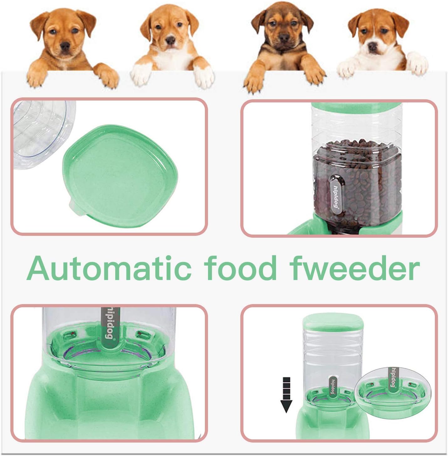 UniqueFit Pets Cats Dogs Automatic Waterer and Food Feeder 3.8 L with 1 Water Dispenser and 1 Pet Automatic Feeder (Pink and Green) : Pet Supplies