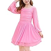 IBAKOM Teen Girl Puff Long Sleeve Square Neck Prom Dress Junior Homecoming Wedding Outfits Tween Fancy Pageant Birthday Dress