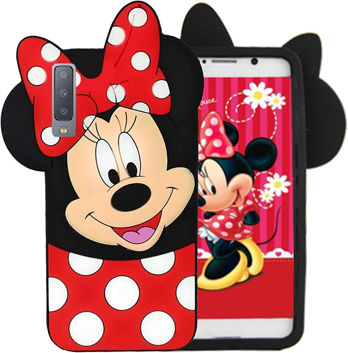 Trifty 3D Cute Cartoon Lovely Micky Mouse Soft Silicone Rubber Case Back Cover for Samsung Galaxy A7 (Lounch in 2018) - Red