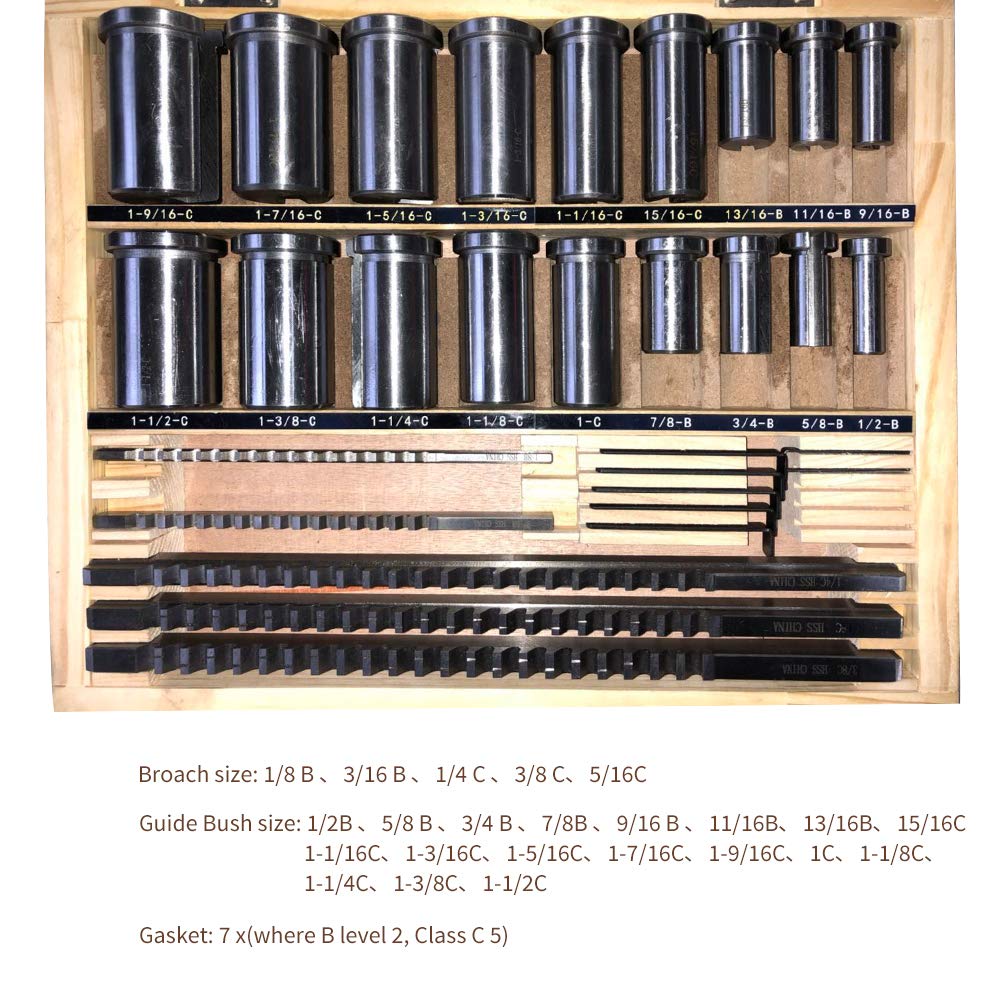 Keyway Broach Set 30pcs HSS Keyway Cutting Tool For Lathe Inch Sizes 1/8B, 3/16B, 1/4C, 3/8C, 5