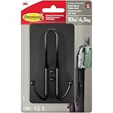 Command X-Large Black Triple Hooks, 1 Hook, 3 Strips | Heavy Duty, Damage-Free Hanging with Adhesive Strips, No Tools Wall Hook for Hanging Decorations, Holds up to 10 lb