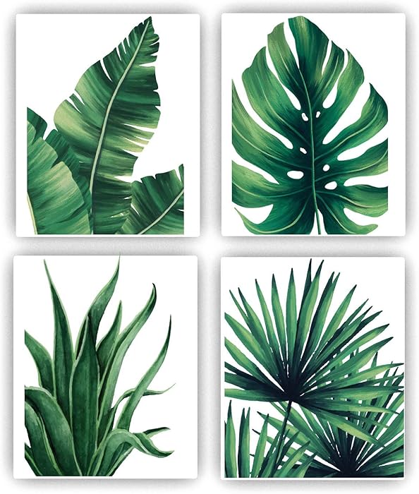 Botanical Prints Wall Art 8X10 UNFRAMED for Bathrooms, 4 Pieces Tropical Plants Pictures Minimalist Watercolor Painting, Palm Banana Monstera Green Leaf Wall Decor for Office Bedroom Living RoomHome Wall Art Décor Plants Posters Oil Paintings Posters Prints Watercolor Aesthetic Posters