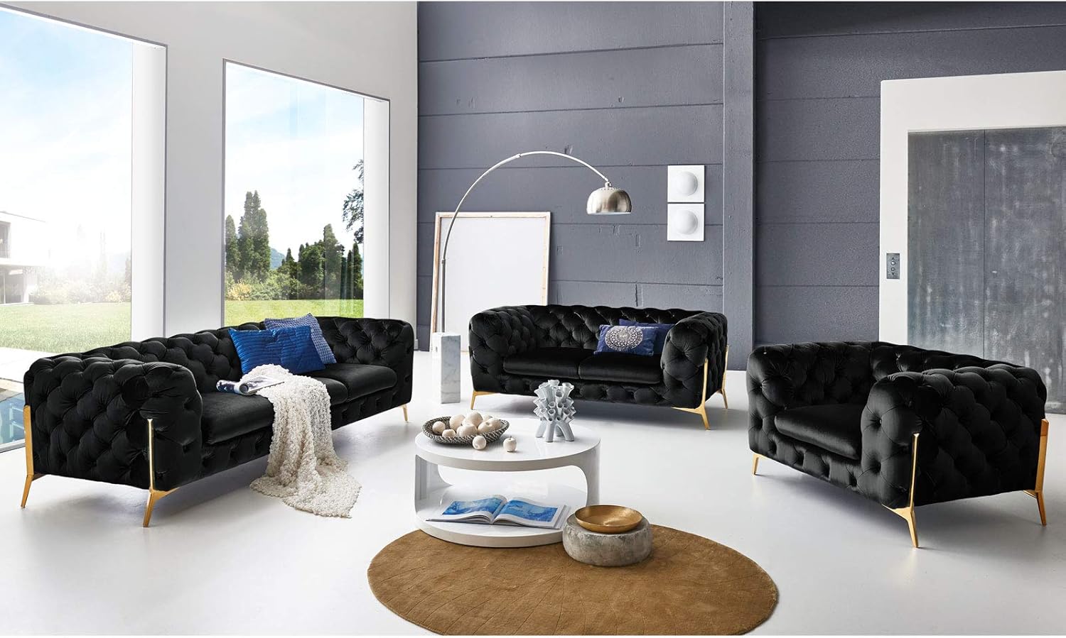 Wo Kann Ich Ein Sofa Verkaufen Moebella Designer Couchgarnitur 3-2-1-Sitzer Chesterfield Sofas