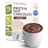 BariWise Protein Hot Chocolate Drink with Casein Protein &ndash; 7 ct (Chocolate) | 15g Protein, 90 Calories, Low Sugar, 4g Net Carb, Gluten-Free, Keto-Friendly &ndash; Hot Chocolate Drink Mix, Bariatric Must-Haves