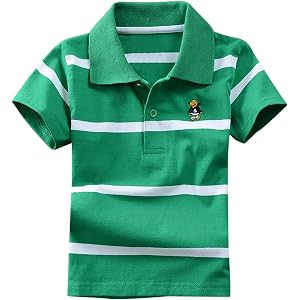 Boys Short Sleeve Soft Jersey Knit Polo Shirts Striped Color Block Classic | Fit Tennis Boys Casual Tops for Toddler to Youth