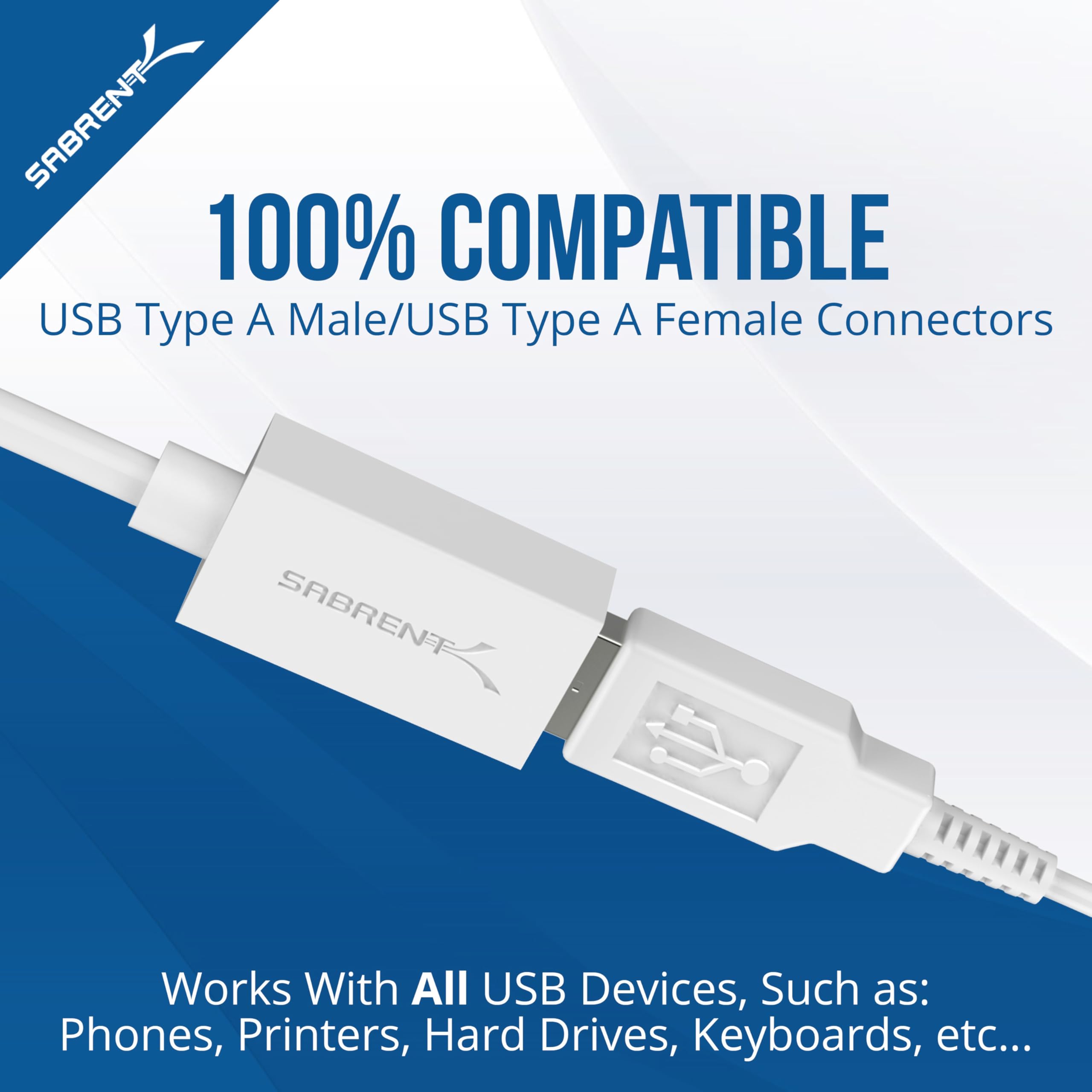 SABRENT 22AWG USB 3.0 Extension Cable A Male to A Female [White] 3 Feet (CB-303W)
