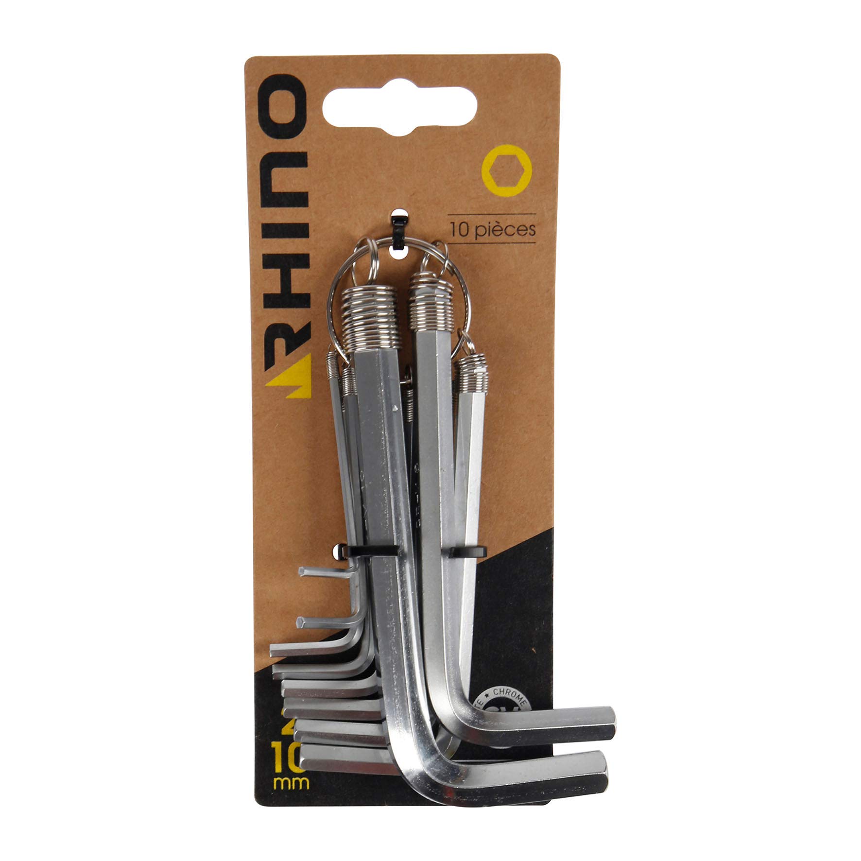 Rhino Allen Key - Set of 10 Hex Wrenches - Diameter 2 to 10 mm - Manufactured from Steel (Chrome Vanadium) - - Various Sizes Available