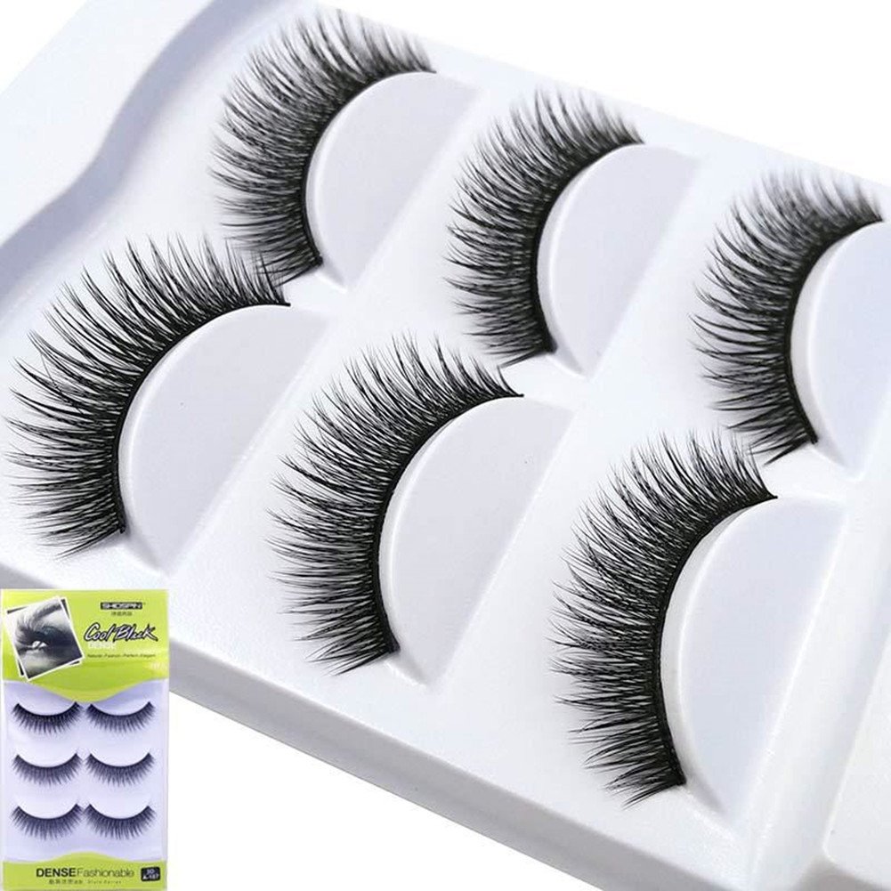 Pevor 3D False Eyelash Naturally Dense Multilayer Pure Handmade Long Black Reusable Fake Eyelashes Kit 3 Pairs Pack