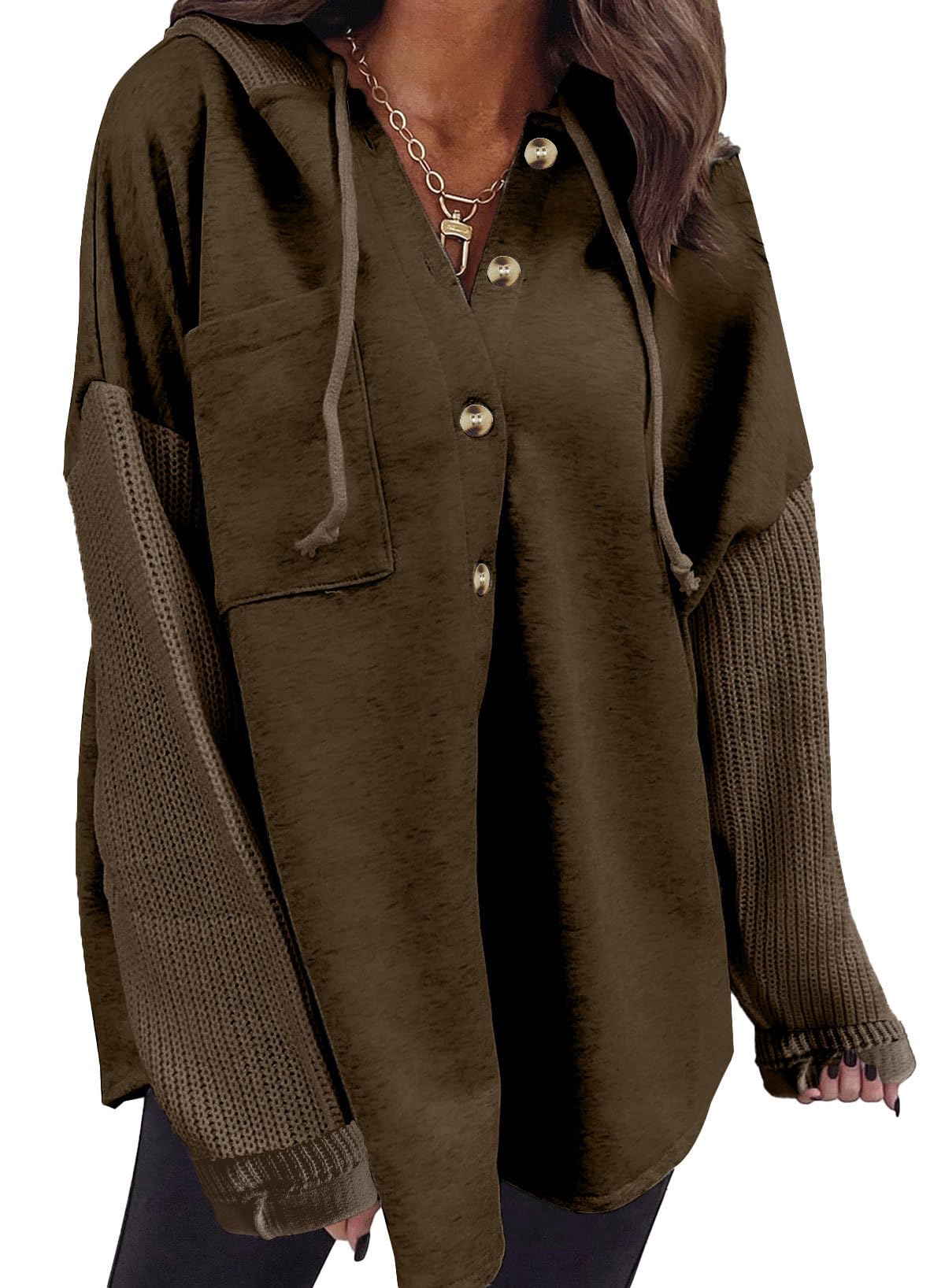 Photo 1 of ***COVER PHOTO FOR REFERENCE ONLY*** ***Size 3 XL*** vHEWIN Womens Oversized Sweatshirt Hoodies Casual Long Sleeve Solid Button Down Hooded Jackets for Women Casual Fall Outfits with Pockets,US 24-26(3XL),Dark Brown
