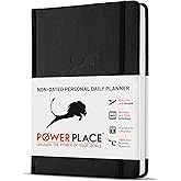 Daily Planner, Calendar &amp; Life Organizer to Improve Time-Management, Productivity &amp; Happiness | Vegan Leather Hardcover Notebook with Blank Dates, Undated 6 Months Hourly Planner for Men &amp; Women, 24 Hour Agenda (Black)