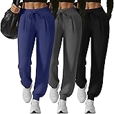 Velvelhall 3 Pack Women's Yoga Joggers Pants, Drawstring Running Sweatpants with Pockets Lightweight Workout Lounge Pants