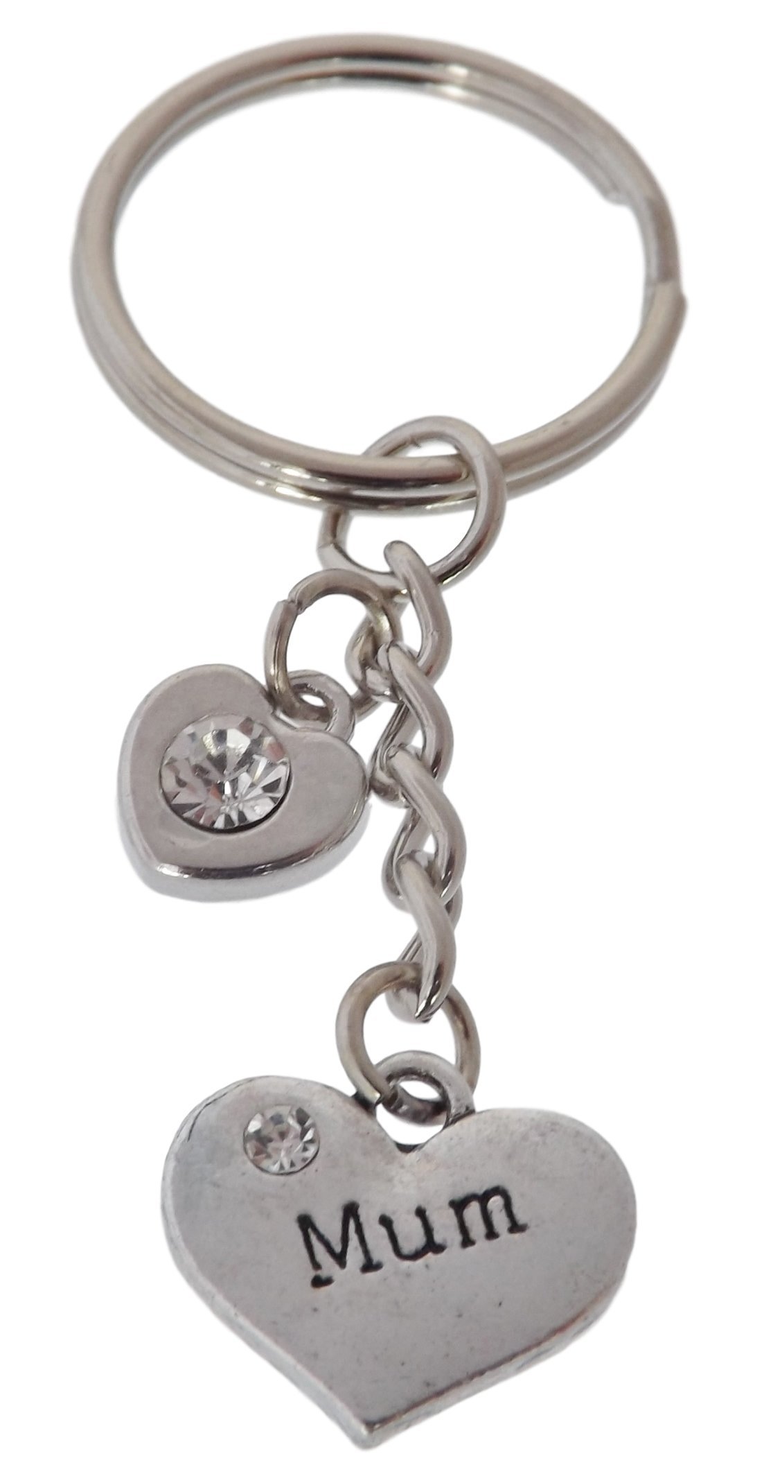 FizzyButton Gifts Mum Heart Keyring Key Ring with Rhinestone Charms and White Gift Box