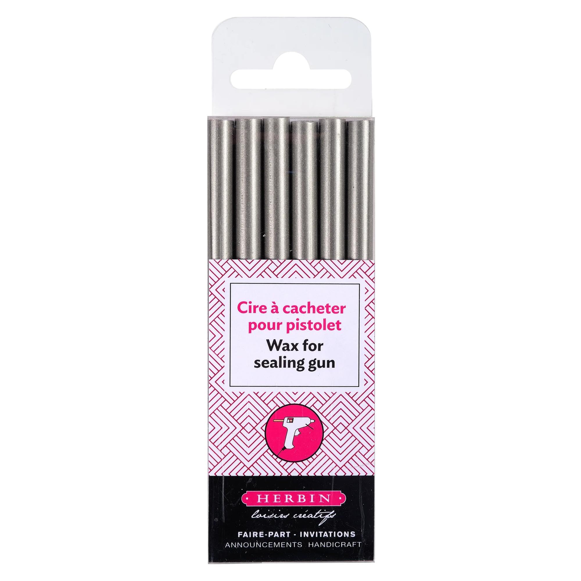 Jacques Herbin 35805T - Pack of 6 Sticks of Special Sealing Wax - Made for Wax Guns - Silver Colour - Manufactured in France - Creative Art Tools - Leisure
