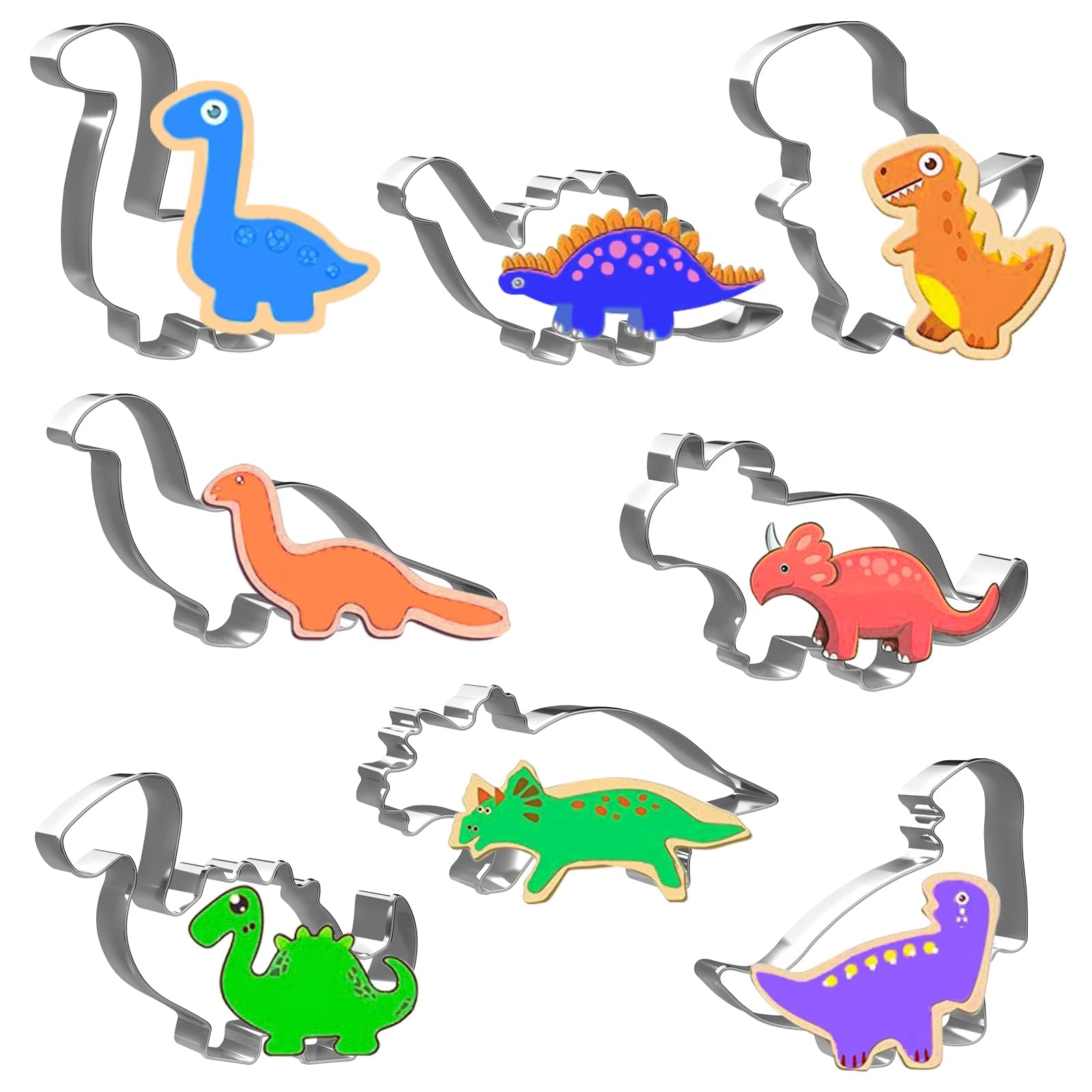 Joyoldelf Dinosaur Cookie Cutters Set, 8pcs Dinosaur Sandwich Cutters, Biscuit Cutters for DIY Baking, T-Rex, Triceratops, Stegosaurus, Brachiosaurus and More — image 1