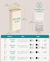 SONGMICS 65L Slim Laundry Basket with Lid Cream White LCB506W01 view 6