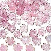 50Pcs Cherry Blossom Acrylic Flower Beads, Mini Floral Spacer Beads for Jewelry Making 5-Petal Gradient Flower Bead Gold-Plated Flowers Bead Charms for Bracelets (Pale Pink Gradient)