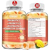 Crasye Probiotic Kombucha Gummies Sugar Free Prebiotic Postbiotic Probiotics Gummy for Women and Men Bloating Gut Health Immune and Digestive Support - 60 Gummies - 30 Servings