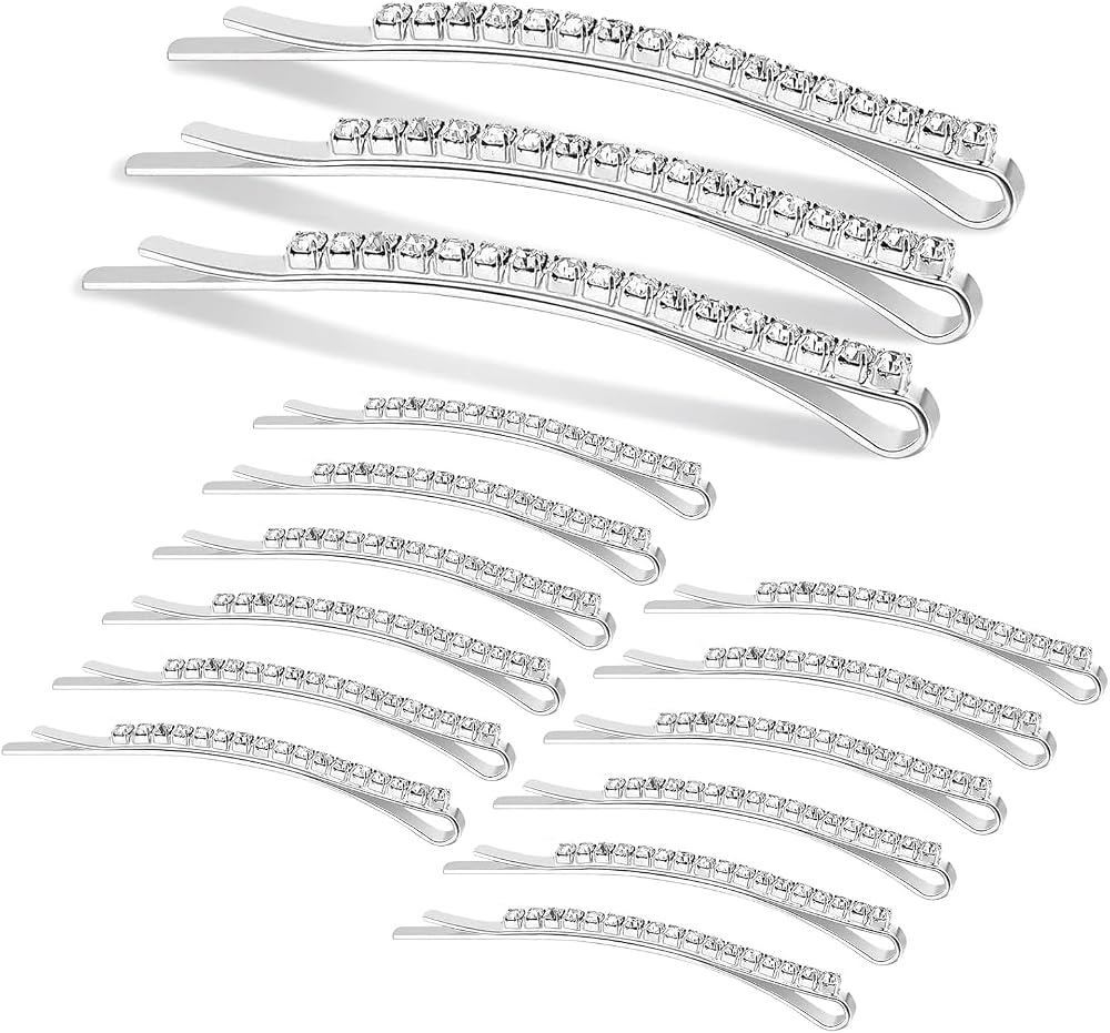 Hanyousheng Rhinestone Bobby Pins 15 Pieces Silver Hair Clips for Women