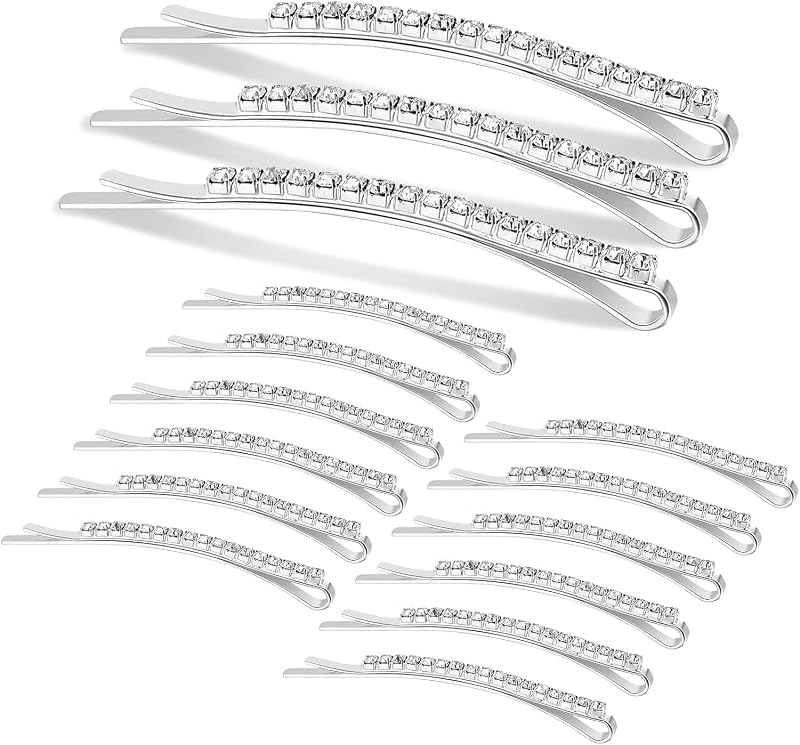 Hanyousheng Rhinestone Bobby Pins 15 Pieces Silver Hair Clips for Women