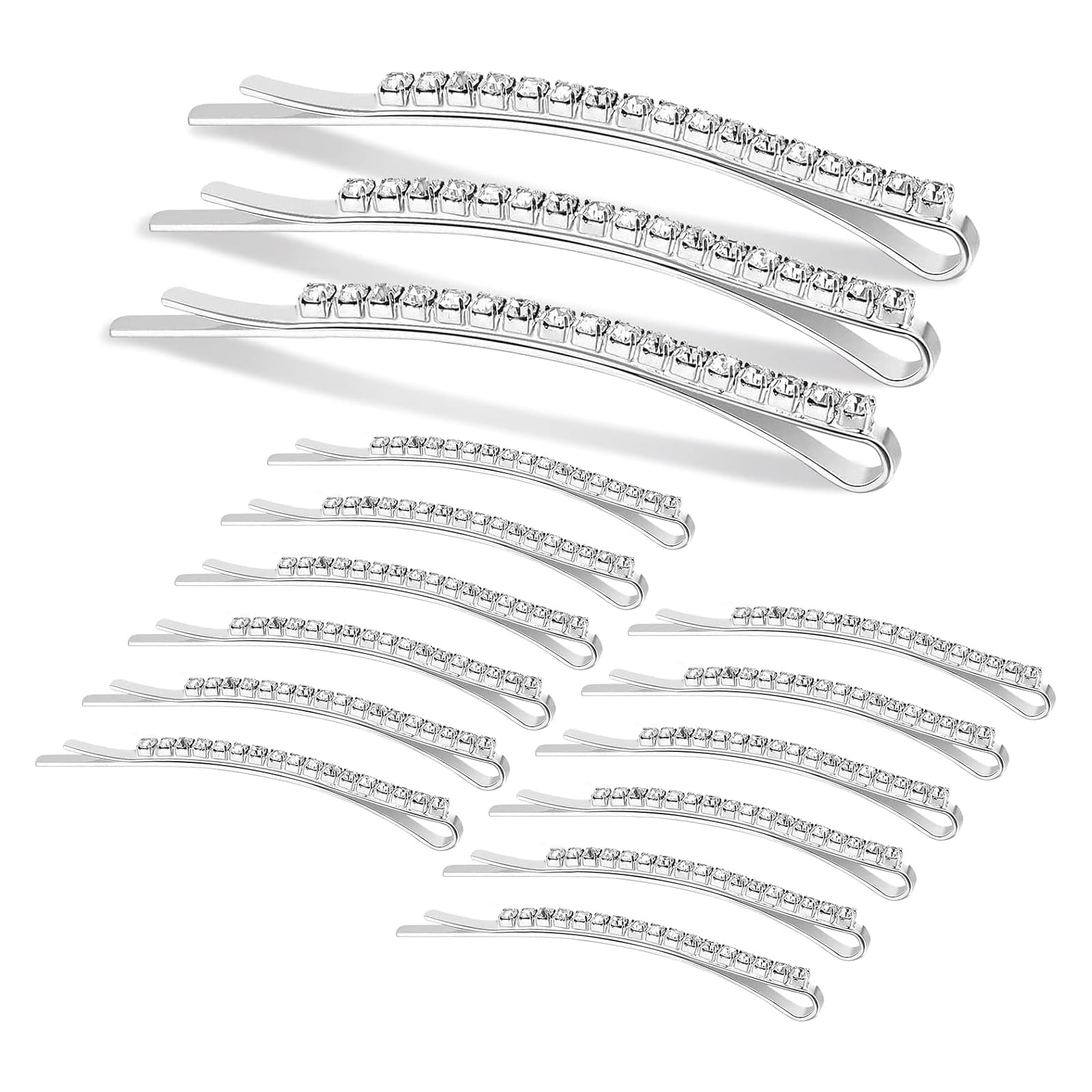 Hanyousheng Rhinestone Bobby Pins, 15 Pieces Hair Slides, Silver Hair Clips, Hair Pins for Women Lady for Girls Barrettes for Styling, Party