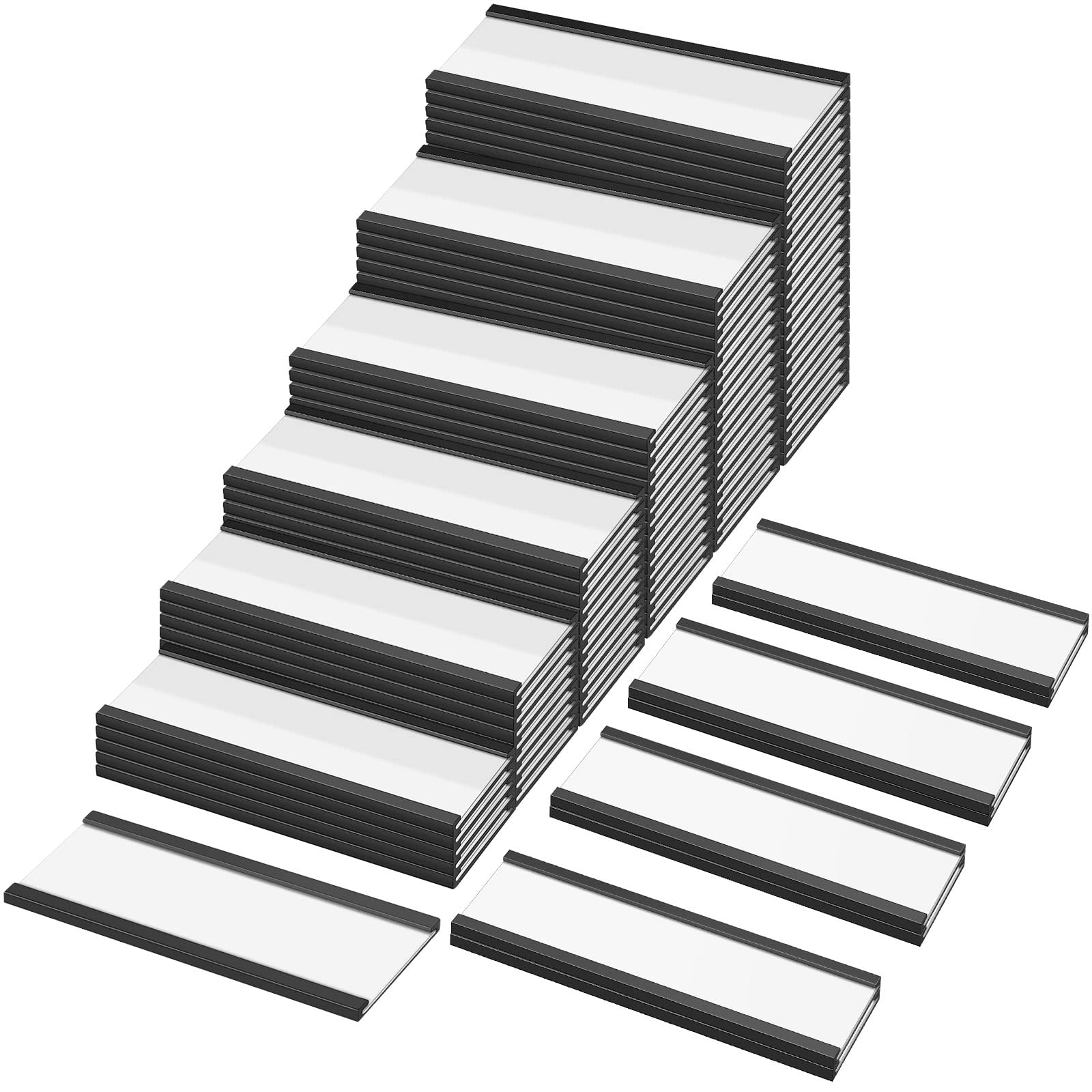 Photo 1 of 300 Pieces Magnetic Label Holders Channel Labels Racks Magnetic Card Holders with Protective Films and Replacement Strips for Metal Shelf, Filing Cabinet, Mailbox, Whiteboard (1 x 3 Inch)