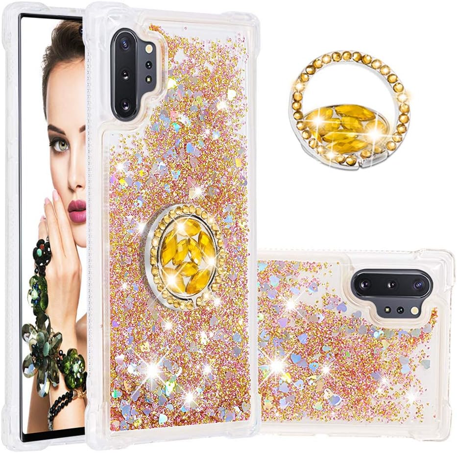 Galaxy Note 10 Plus Case, DOOGE Luxury Diamond Glitter Bling Crystal Case for Women Girls Full-Body Protective Bumper Case with Built-in Finger Ring Kickstand Holder for Galaxy Note 10 Plus 6.8inch