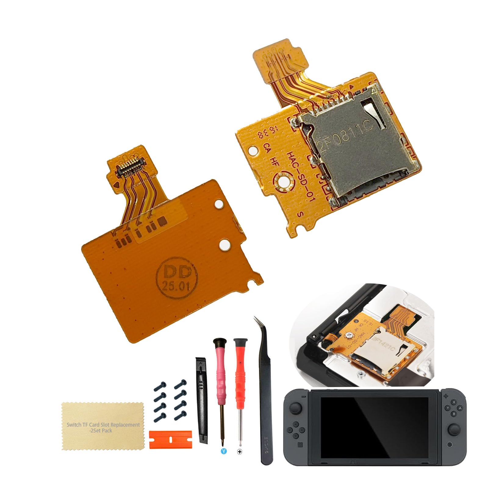Photo 1 of [2pcs-Pack] for Switch SD Card Reader Slot Replacement TF Card Slot for Nintendo Switch HAC-001 NS Console with Back Cover Screws [not fit for Switch lite,not fit for Switch OLED version]