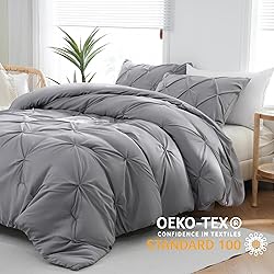DOWNCOOL Twin Comforter Set - Pintuck Grey Bedding