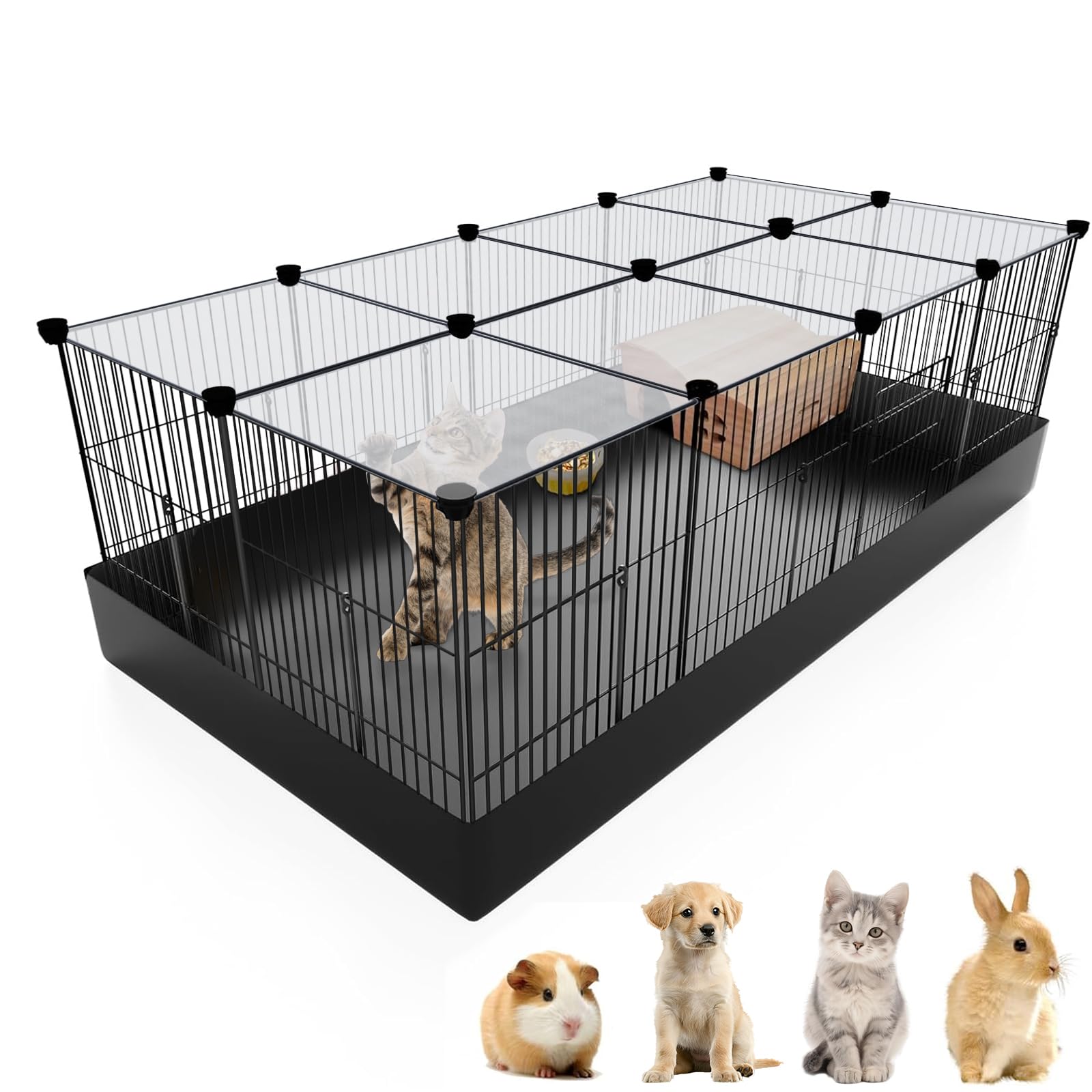 Photo 1 of 20 Panels Small Animal Playpen with Removable Top Cover & Waterproof Mat - Durable Metal Wire Yard Fence for Guinea Pigs, Rabbits, Kittens, Puppies, Hamsters - Indoor & Outdoor Pet Cage with Roof