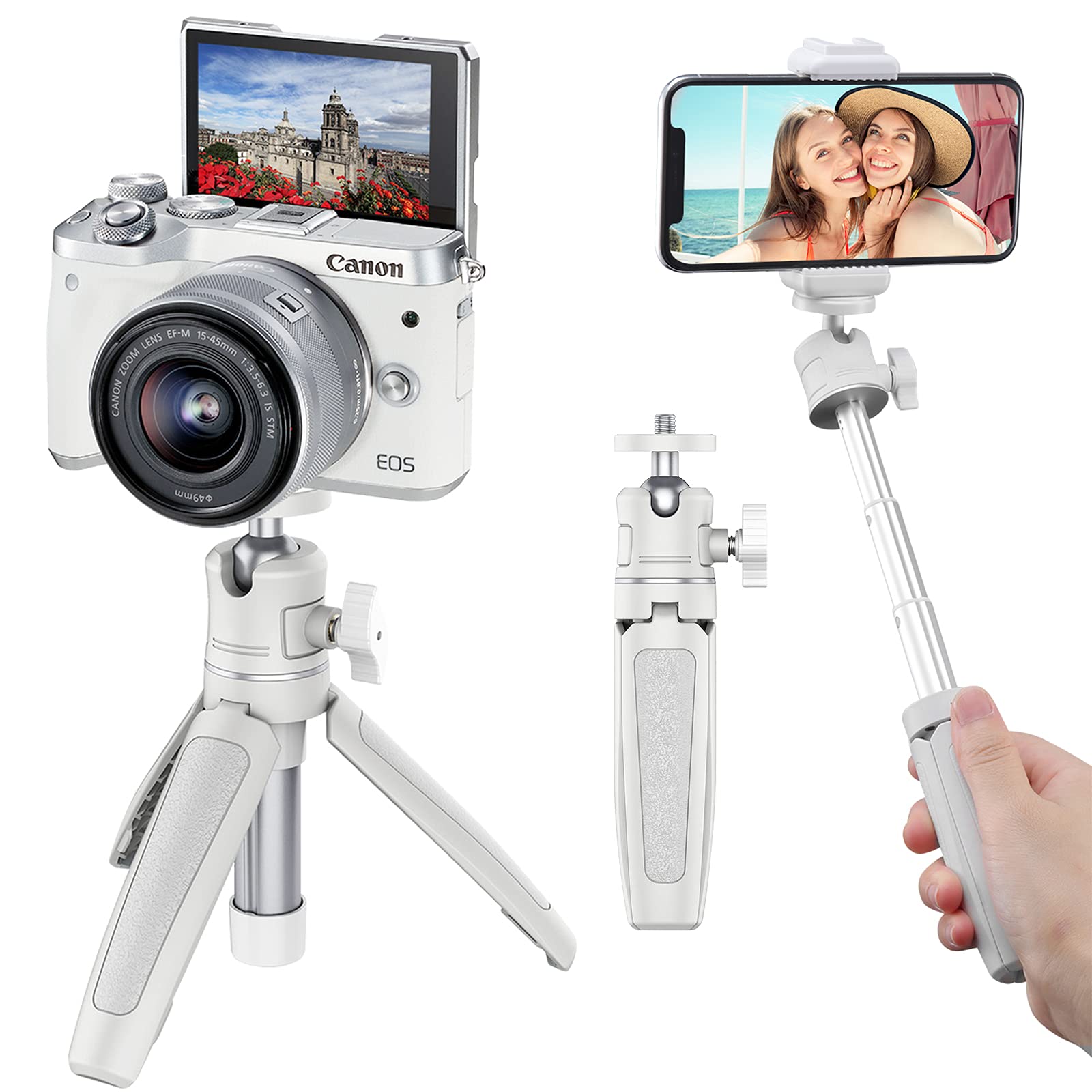 Mini Selfie Stick Tripod, MT-08 Tabletop Travel Tripod for Smartphone iPhone Samsung OnePlus DSLR Sony ZV1 Canon Nikon Cameras(Phone Clamp Not Included)