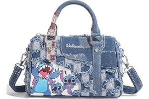 Lyomied Cute Womens Purses and Handbags, Blue Denim Shoulder Bag Cartoon Crossbody Bags With Detachable Strap