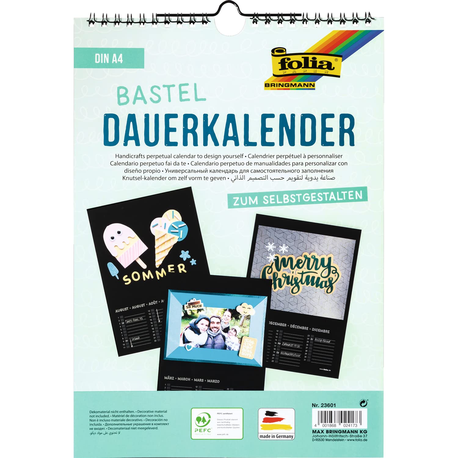 Folia 23601 Perpetual Calendar with A4 spiral notebook – black