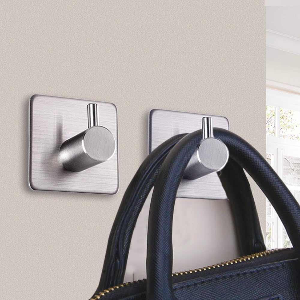 Adhesive Hooks Heavy Duty Wall Hooks Waterproof Stainless Steel Hooks for Hanging Coat, Hat,Towel Robe Hook Rack Wall Mount- Bathroom and Bedroom 4-Packs: Home & Kitchen