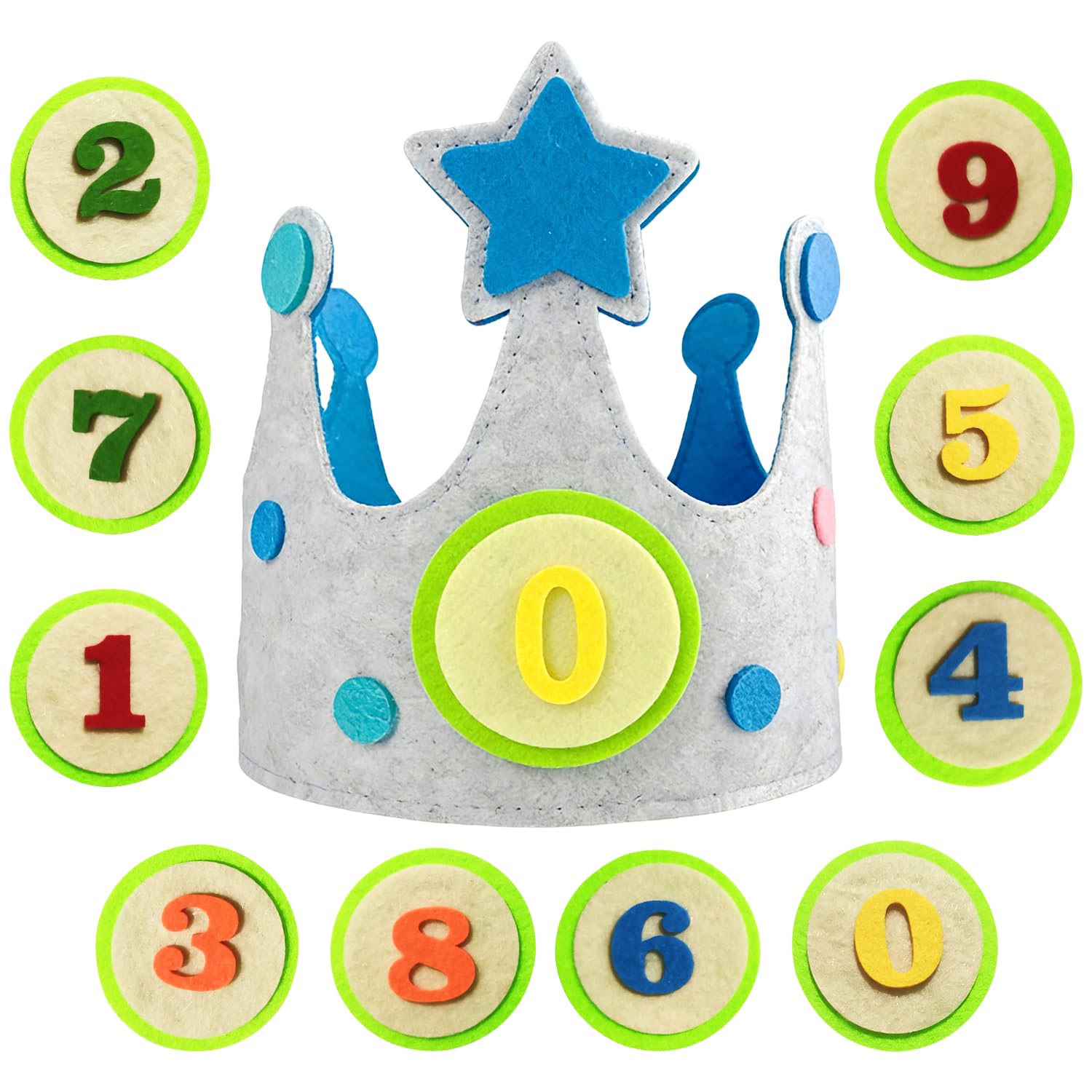 MIFKLMV Birthday Crown for Kids, Reusable Birthday Hat Adjustable Children's Party Hat with Interchangeable Number from 1 to 9 Party Photo Props Gifts for Boys Girls - Blue