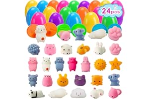 JIALWEN 24 Pack Fillers Easter Eggs with Mochi Squishy Toys Surprise Mini Kawaii Animal Squishies Stress Relief Toys for Easter Basket Stuffers Hunt Theme Party Favors Classroom Prize Supplies