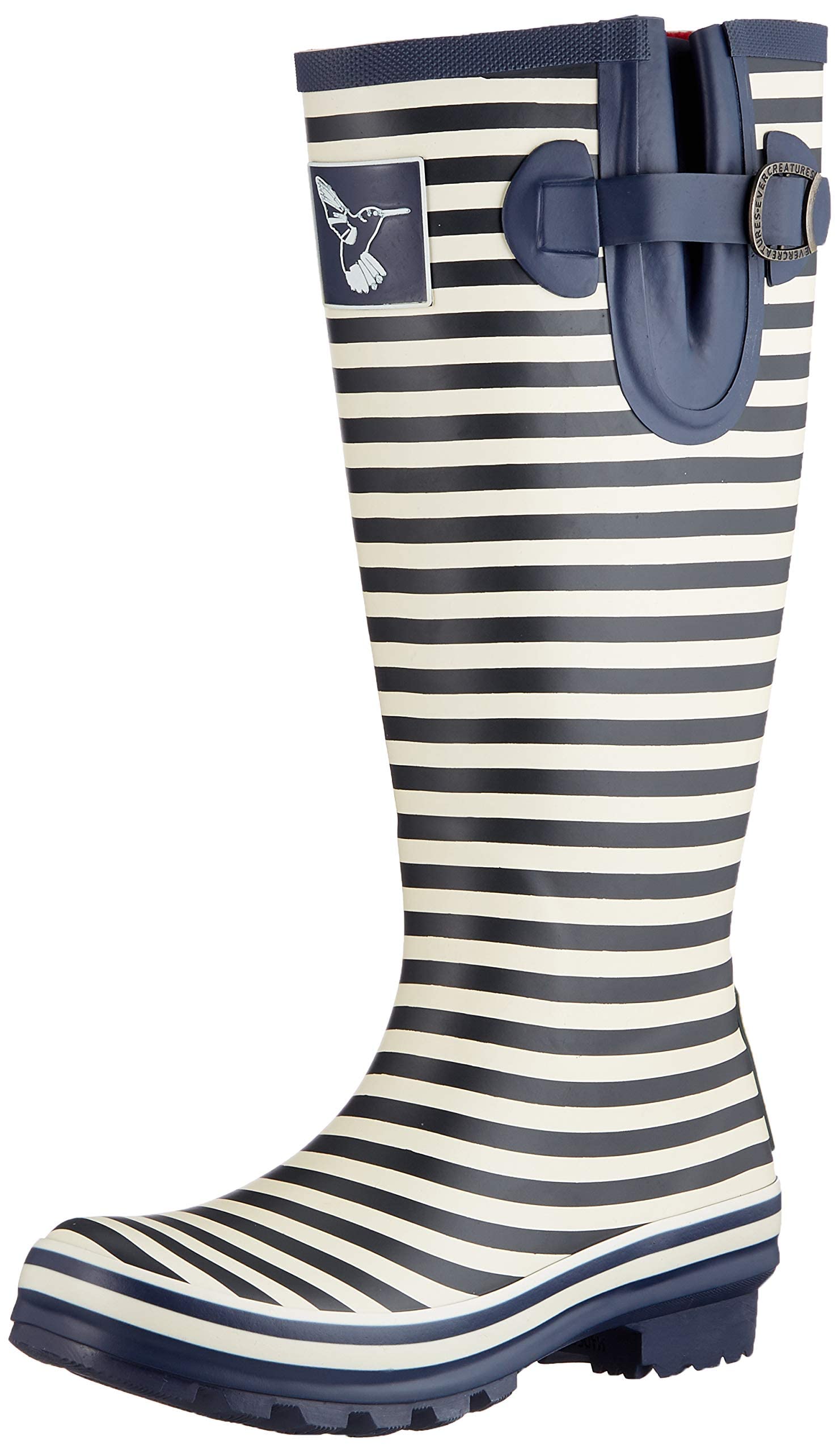 Evercreatures Botas de lluvia para mujer, lindos estampados de rayas azul marino, botas impermeables hasta la rodilla, zapatos de jardín, botas de goma, marca del Reino Unido, Bristol Tall US 6 (UK 4 / EU 37)