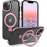 VENINGO iPhone 14 & iPhone 13 Case,Magnetic Compatible with MagSafe,Translucent Matte Slim,Foldable Ring Holder Kickstand Shockproof Protective Phone Cover for iPhone 13/14 6.1",Black & Pink