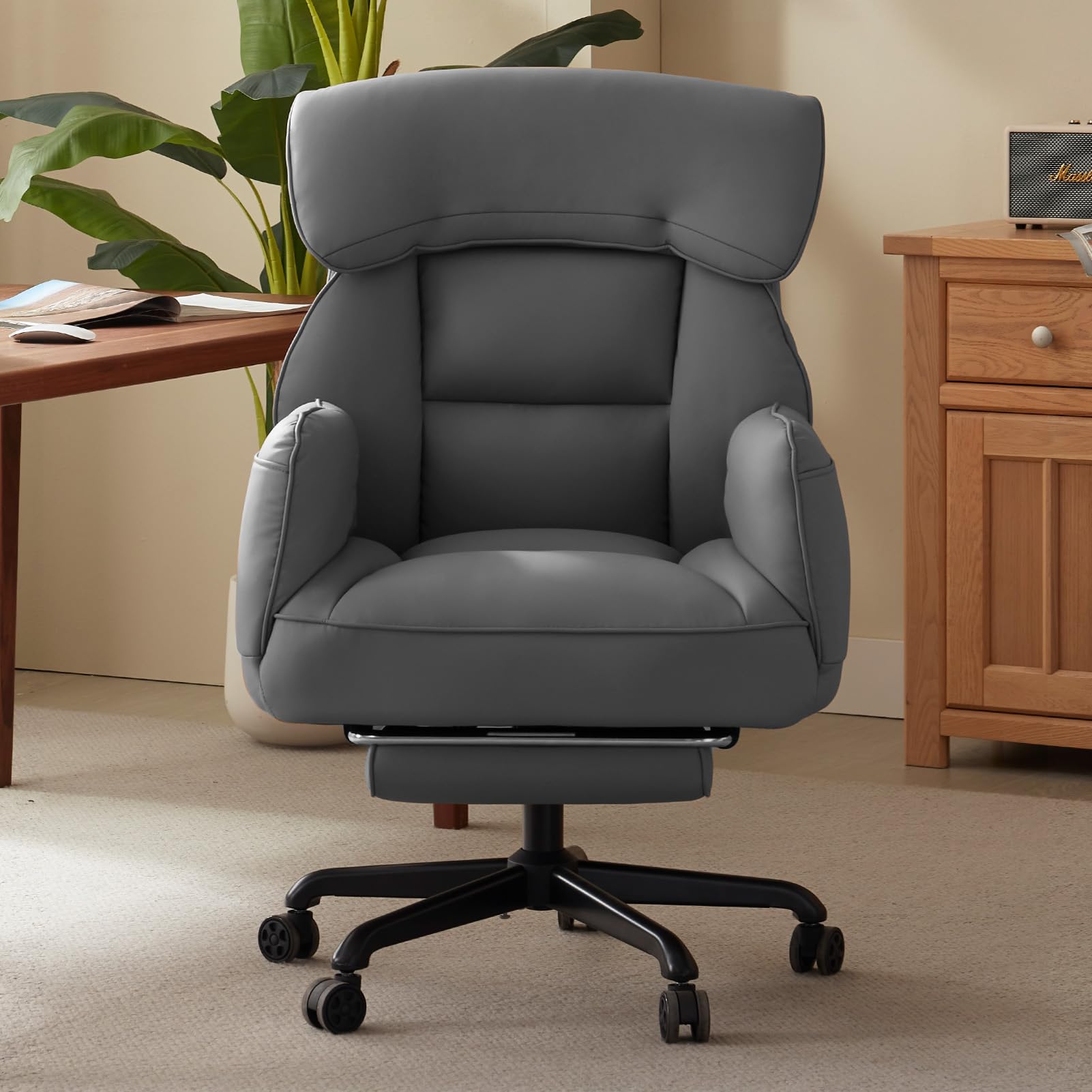 Dowinx Cross Legged Office Chair with Pivoting Armrests,Criss Cross Chair with Pocket Spring Seat & Back,Reclining Computer Gaming Chair with Footrest and Metal Base (Grey)