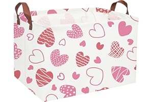 Essme Rectangular Pink Basket,Heart Storage Bins Organizer with Handles for Girls Room Decor, Heart Basket,Shelf Basket.(Pink Heart)
