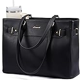 LOVEVOOK Laptop Tote Bag for Women Work, Teacher Tote Bag with Large Cup Holder, 15.6 Inch Waterproof Leather Computer Bag