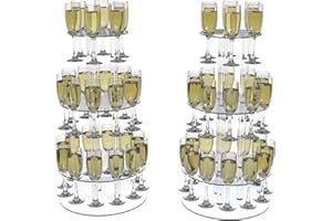 Laumffon Champagne Tower - Circle Acrylic Display Rack Stand With 28 Slots, 3 Tier Floating Sight Flute Holder for Party, Wedding, School, Celebration, 2Pcs