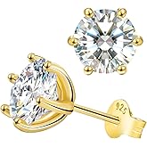 Saintda S925 Sterling Silver Moissanite Earrings for Women 0.3-2ct D Color VVS1 FL Clarity Excellent Round Cut Lab Grown Diamond Gold/Ruthenium Vermeil Earrings Gifts