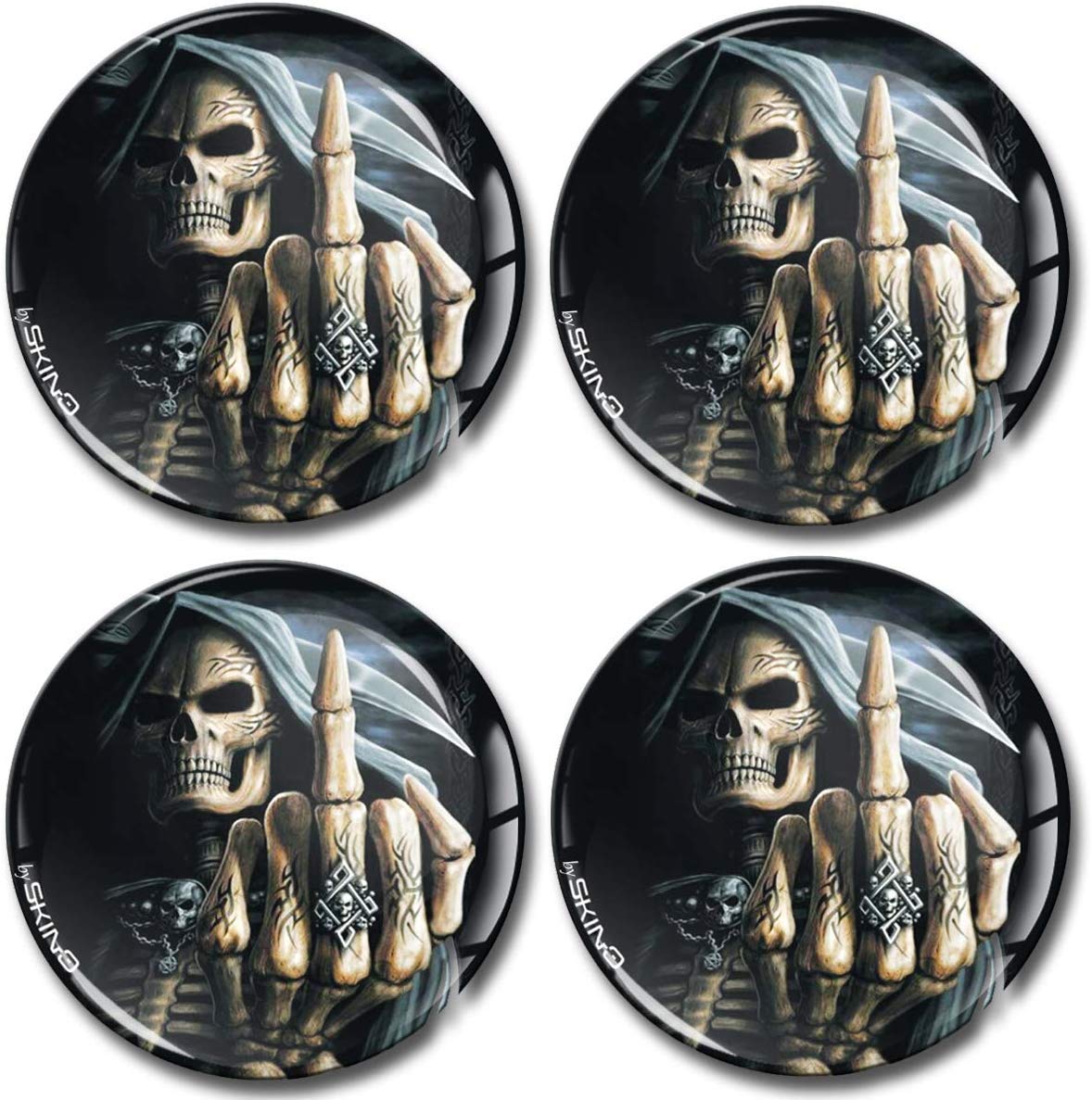 SkinoEu® 4 x 60mm DOMED 3D WHEEL RIMS CENTER STICKERS FOR CENTRE HUB TRIM CAPS AUTO MOTO CAR LOGO BADGE SKULL A 2560