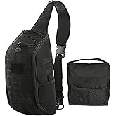 M-Tac 10L Tactical Sling Backpack - Crossbody Medical Sling EMS Bag EDC with Loop Panel for Concealed Carry - Travel, Fishing, Hiking backpack (Black)
