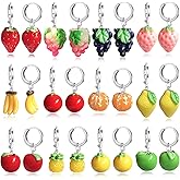 DAMLENG 12 Pairs Creative Cute Simulation Fruits Dangle Drop Earrings Sets Statement Handmade Lemon Strawberry Hoop Earrings For Women Girls Jewelry Gifts