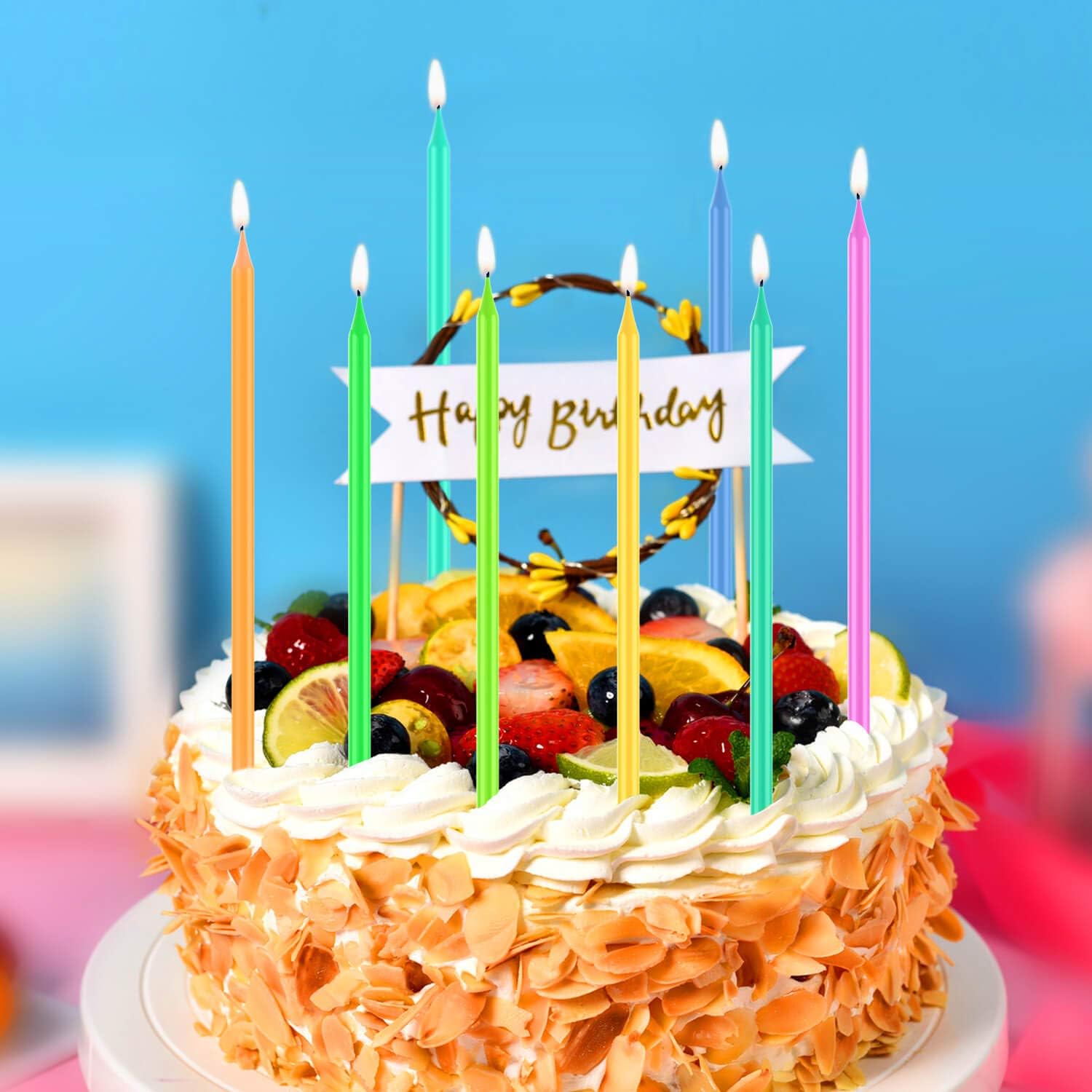 BEANLIEVE 20-Count Rainbow Birthday Candles - Colorful Birthday Candle Long Thin Cake Candles Cupcake Candles for Birthday, Wedding & Lucky Party Cake Decorations: Home Improvement