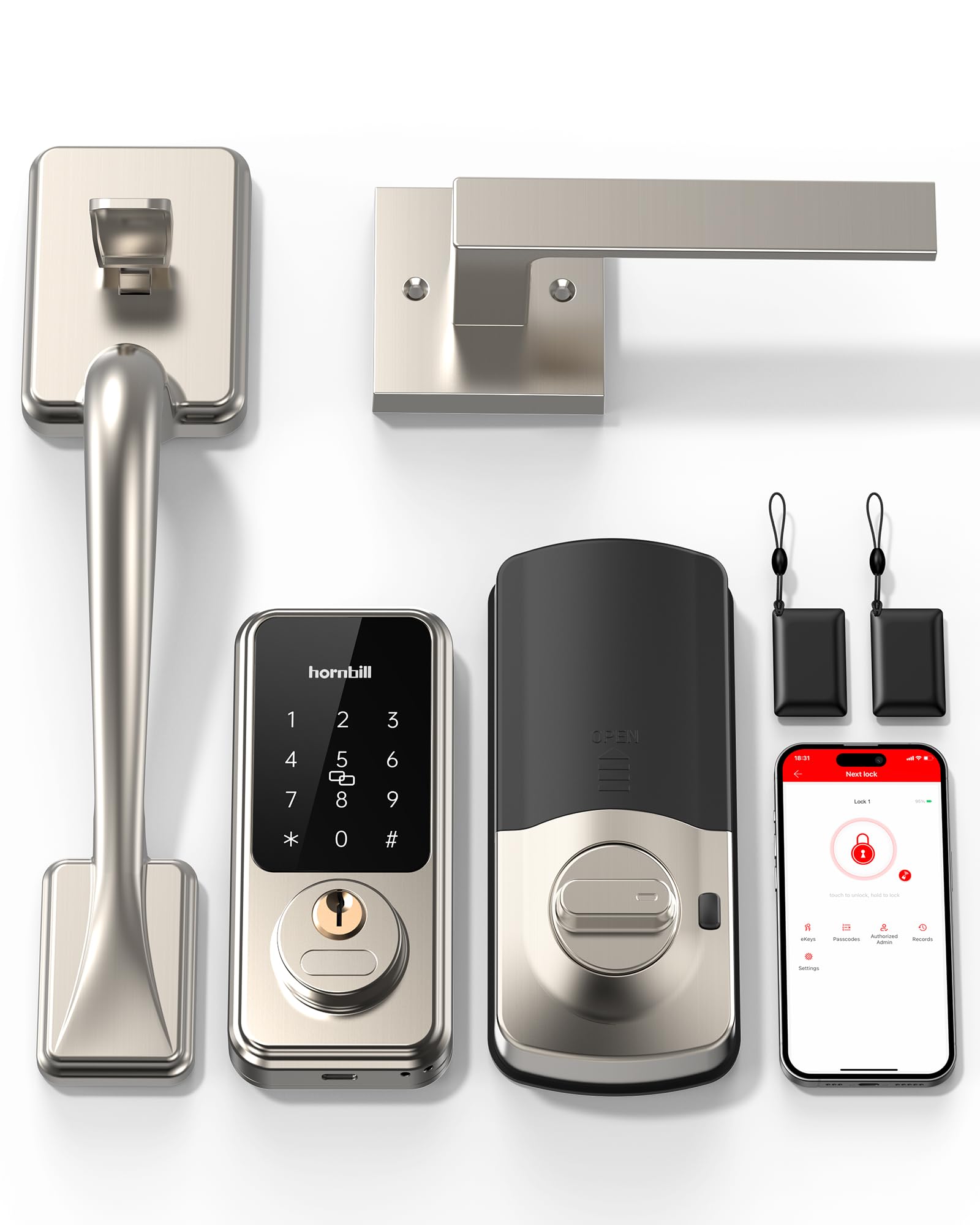 Photo 1 of Hornbill Smart Keypad Door Lock Set, Keyless Entry Front Door with Handle, Alexa Smart Deadbolt Lock Set, Bluetooth Digital Touchscreen with APP/IC Card/Auto&One-Touch Lock