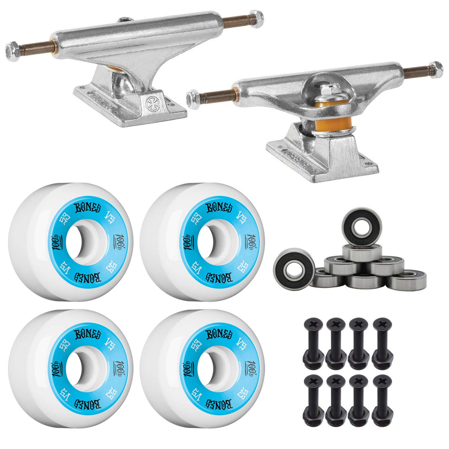 Independent Silver 139mm Truck 8.0 Package Skateboard Bones 100s Wheels