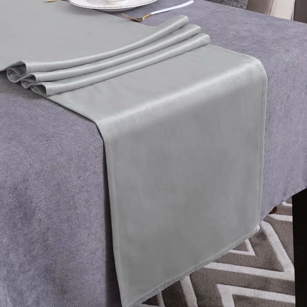 WAITER TREE Table Runner for Dining Table 35x300 cm, Washable Velvet Dresser Scarf Luxury Rustic Farmhouse Table Runners for Home Dining Coffee Table - Sliver Grey