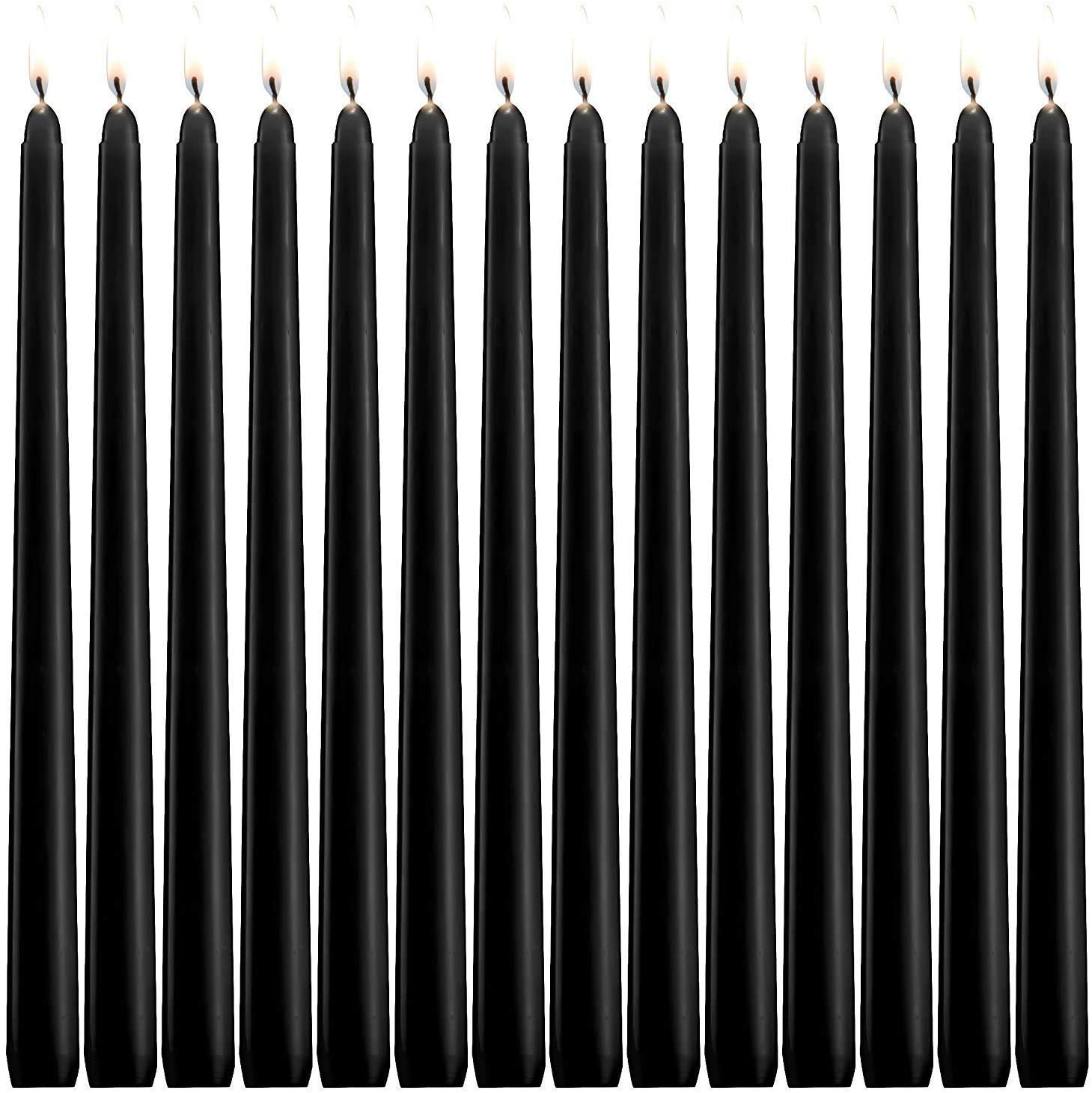 Howemon 14 Pack Black Taper Candles 12 Inch Tall 3/4 Inch Thick Burn 10 Hours